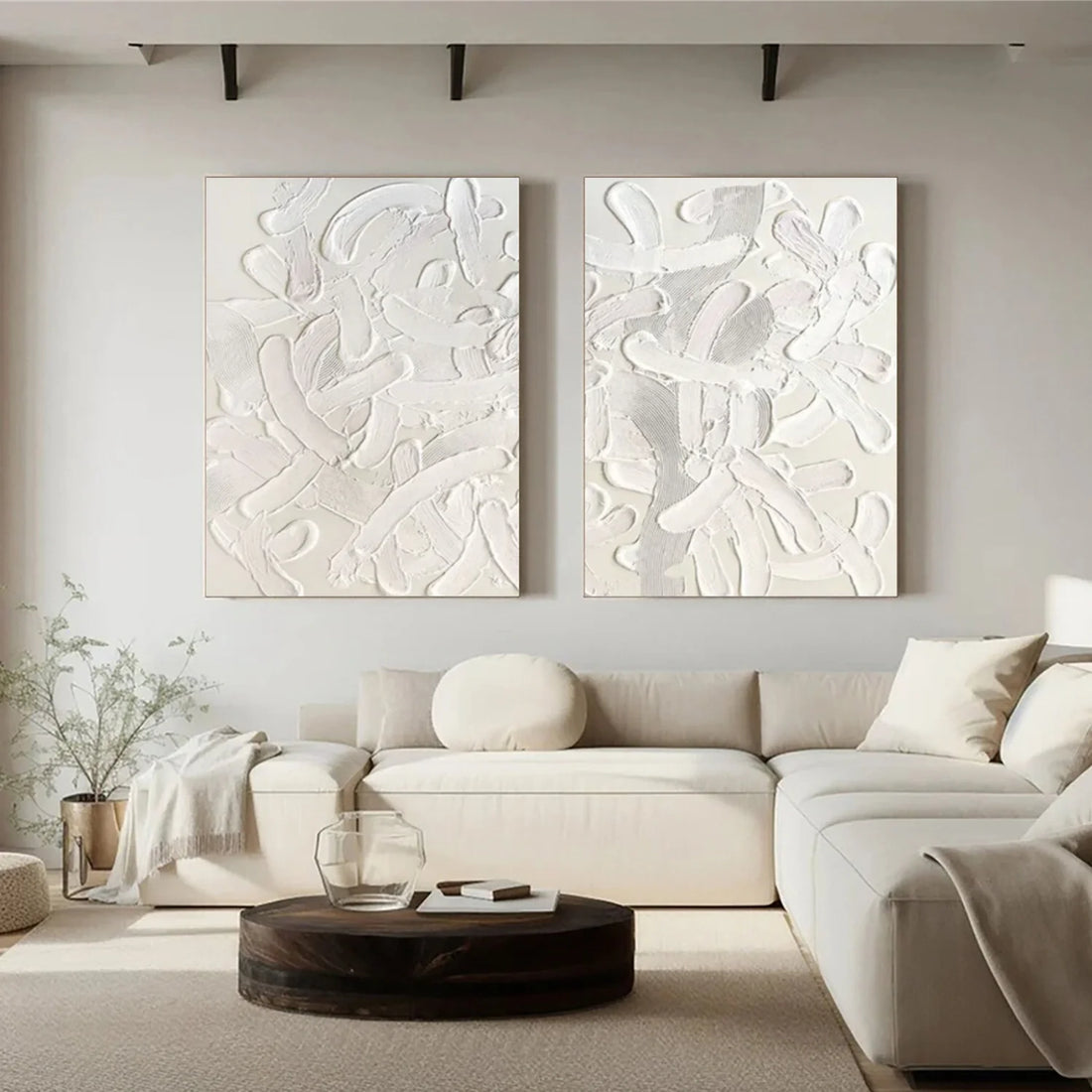 White Minimalist Textured Canvas Art Set of 2 #MM291