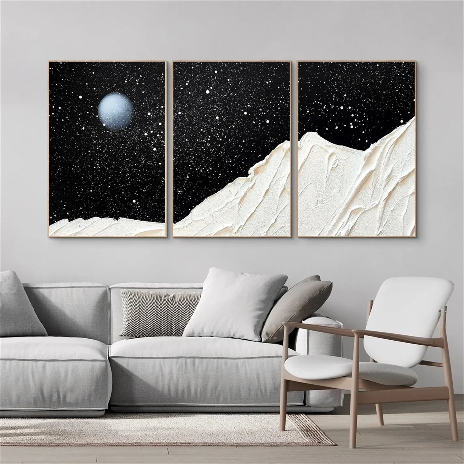 Black and White Minimalist Textured Canvas Art Set of 3 #MM269