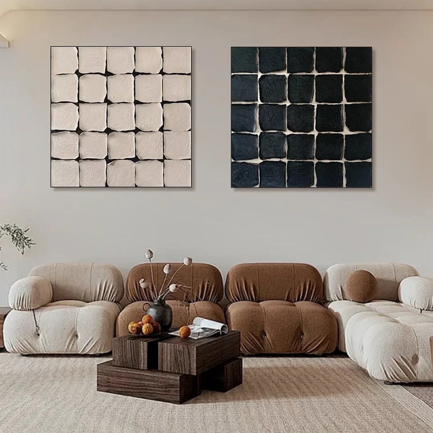 Black and Beige Minimalist Textured  Canvas Art Set of 2 #MZ100
