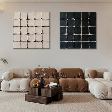 Black and Beige Minimalist Textured  Canvas Art Set of 2 #MZ100