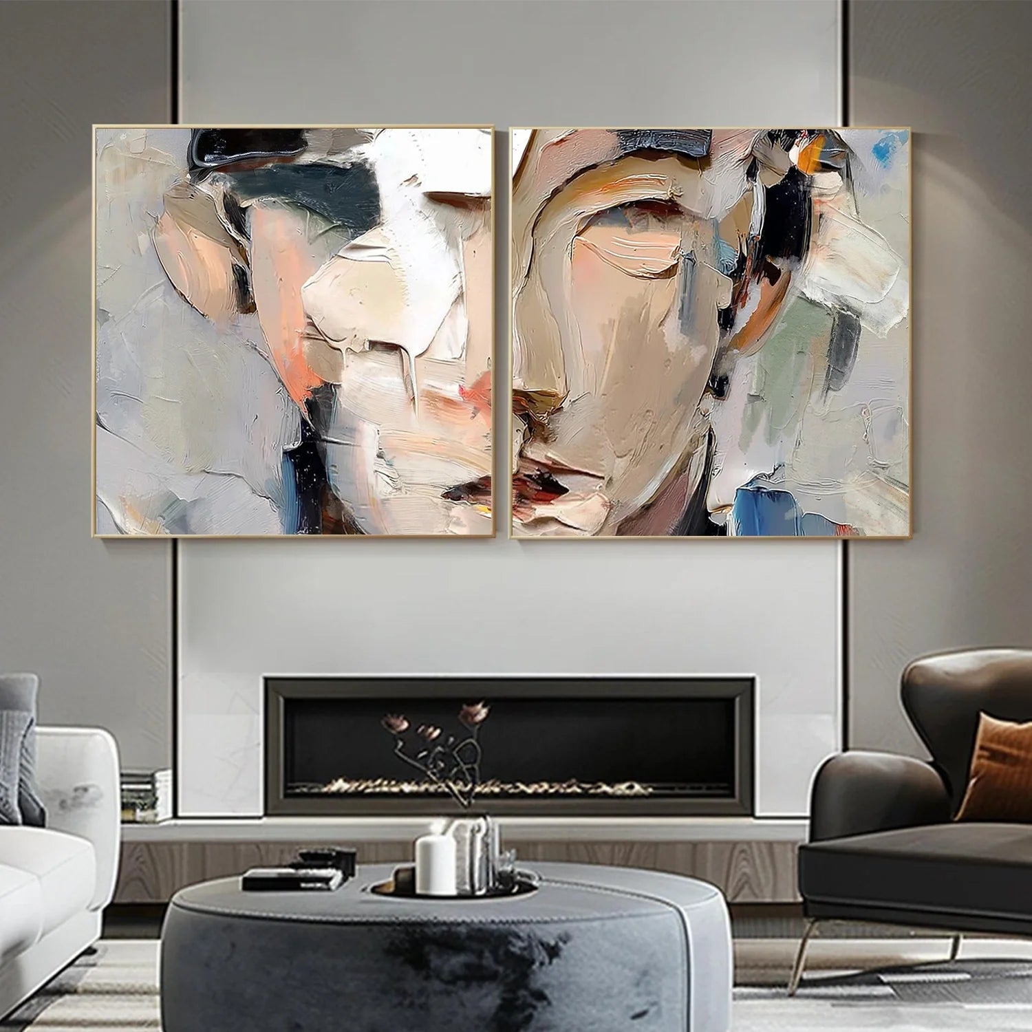 Abstract Portrait Textured Wall Art Set of 2 #AP124