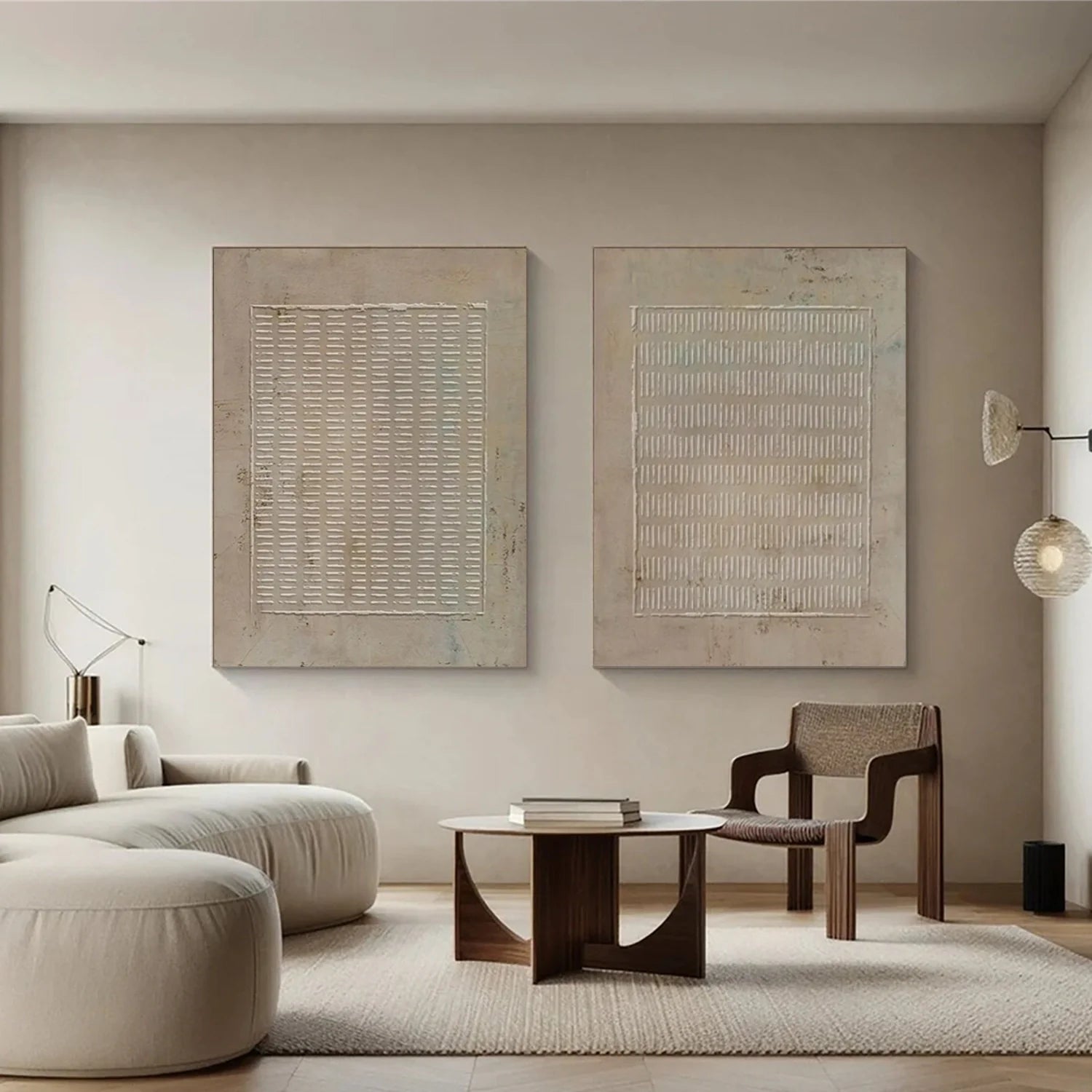 Beige and Brown Wabi Sabi Textured Canvas Art Set of 2 #WS641