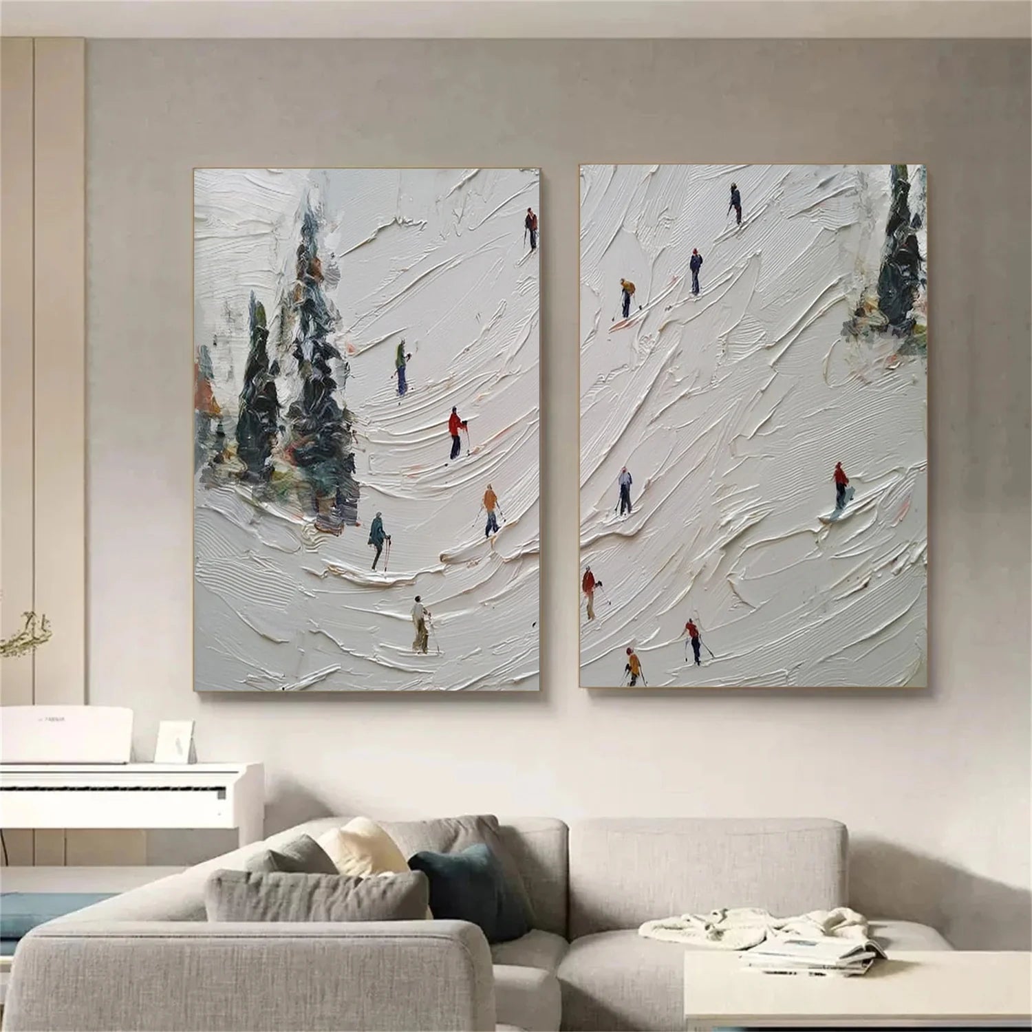 Skiing Sport Textured Wall Art Set of 2 #SA075