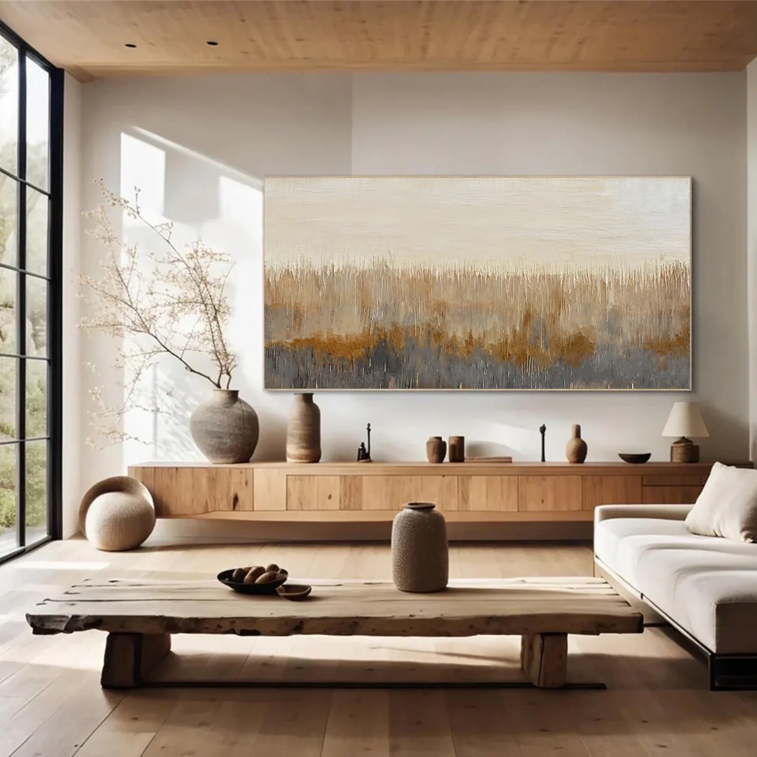 Beige and Brown Abstract Canvas Art #WS891
