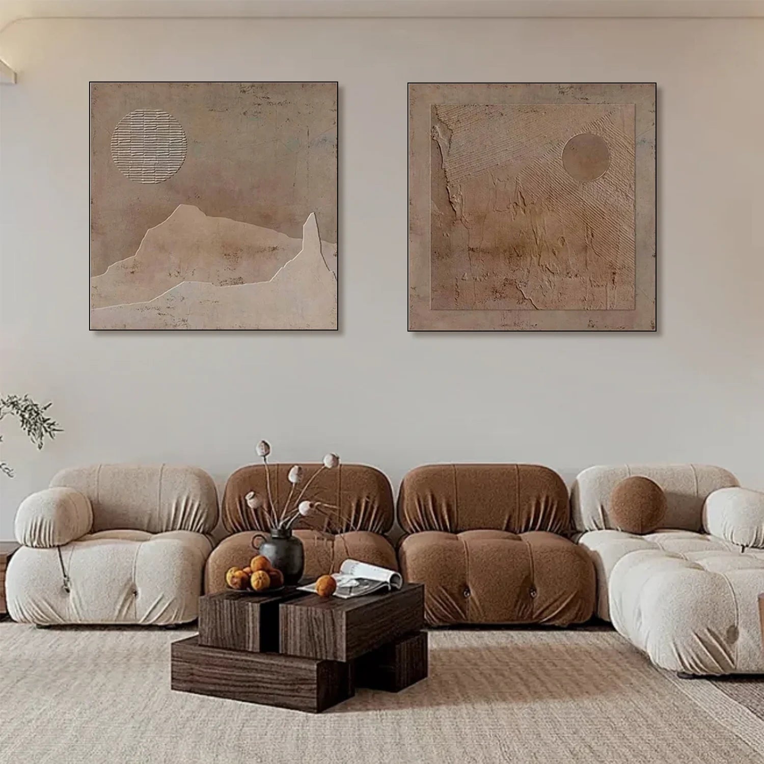 Beige and Brown Wabi Sabi Textured Canvas Art Set of 2 #WS640