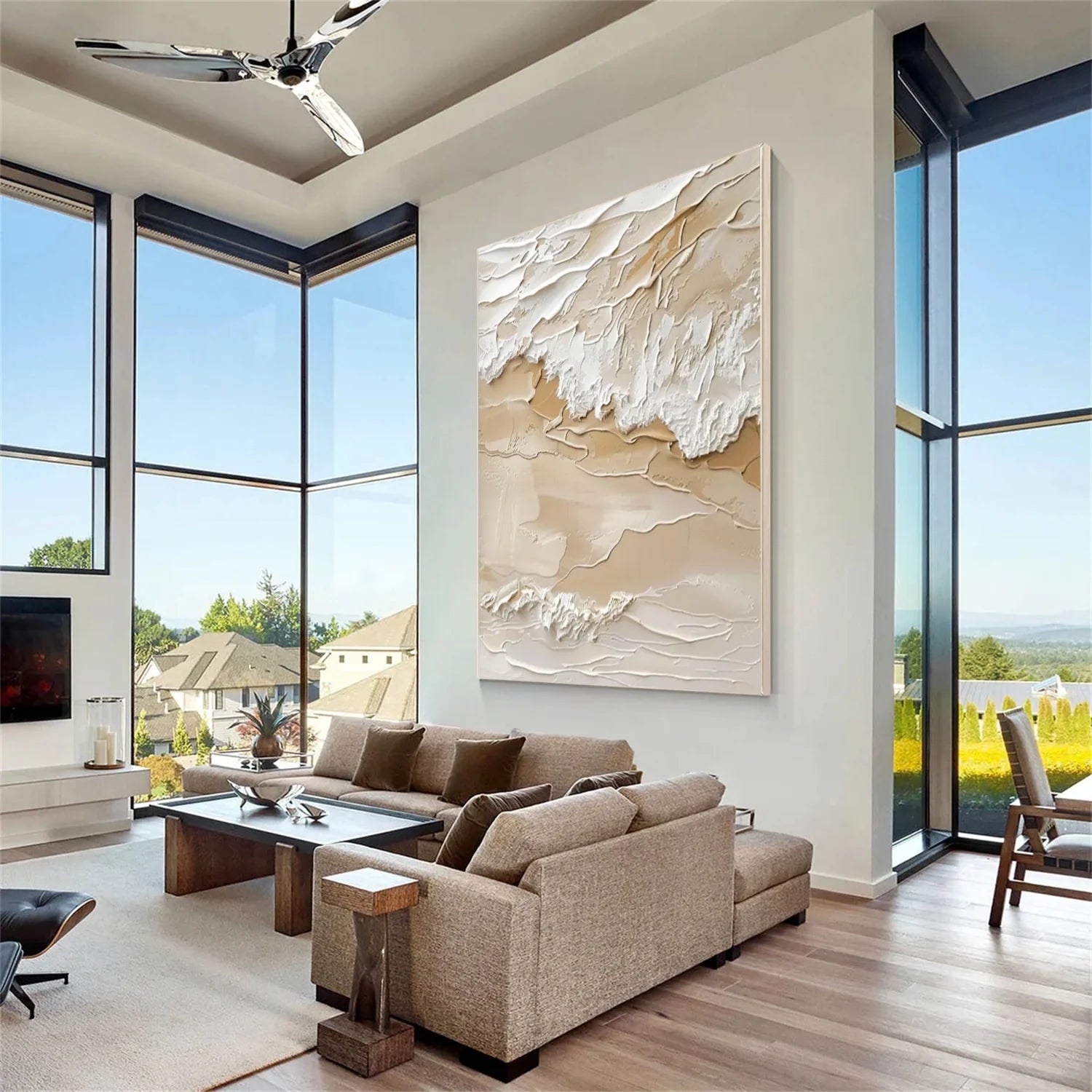 Beige and Brown Sea & Sky Abstract Textured Wall Art #MS145