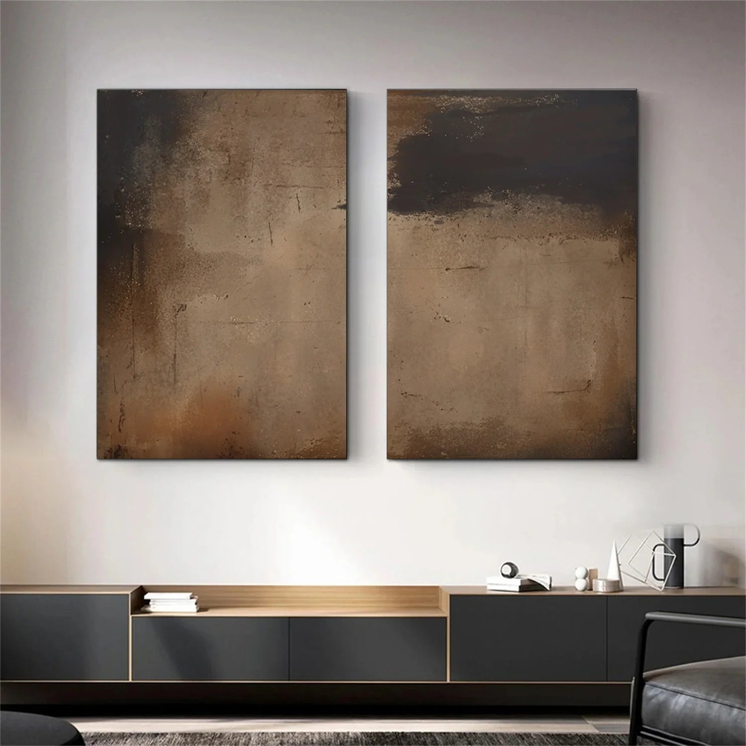 Beige and Brown Abstract Tranquility Set of 2 #WS525