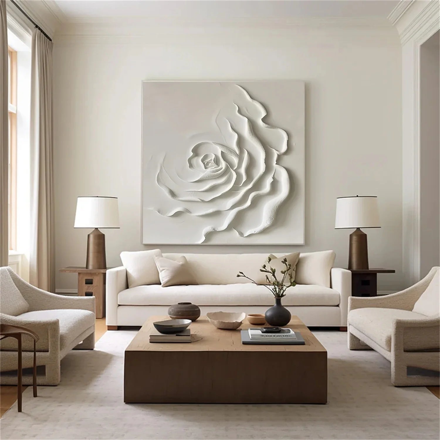 White Flower & Tree Abstract Textured Wall Art #ML135