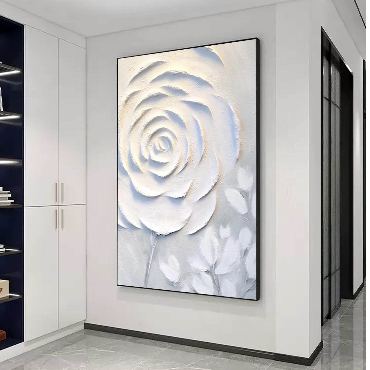 White Flower & Tree Abstract Textured Wall Art #ML139