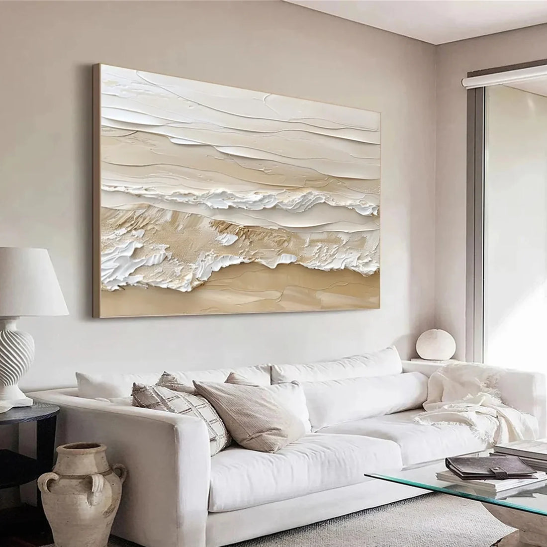 Beige and Brown Sea & Sky Abstract Textured Wall Art #MS141