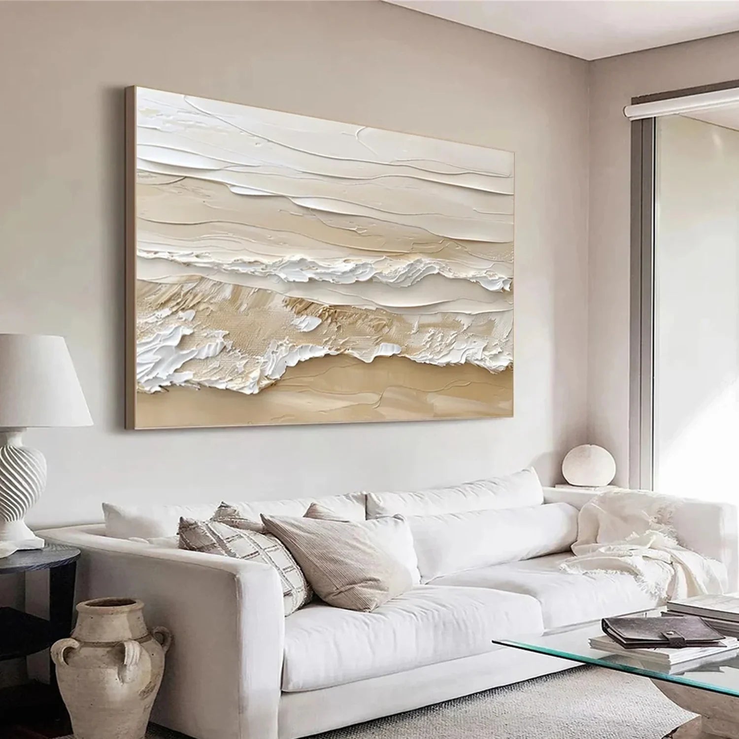 Beige and Brown Sea & Sky Abstract Textured Wall Art #MS141