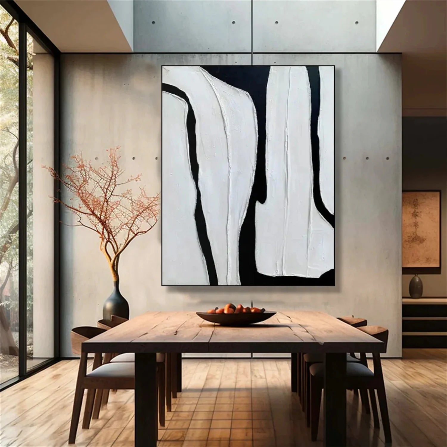 Black and White Minimalist Textured Canvas Art #MZ114