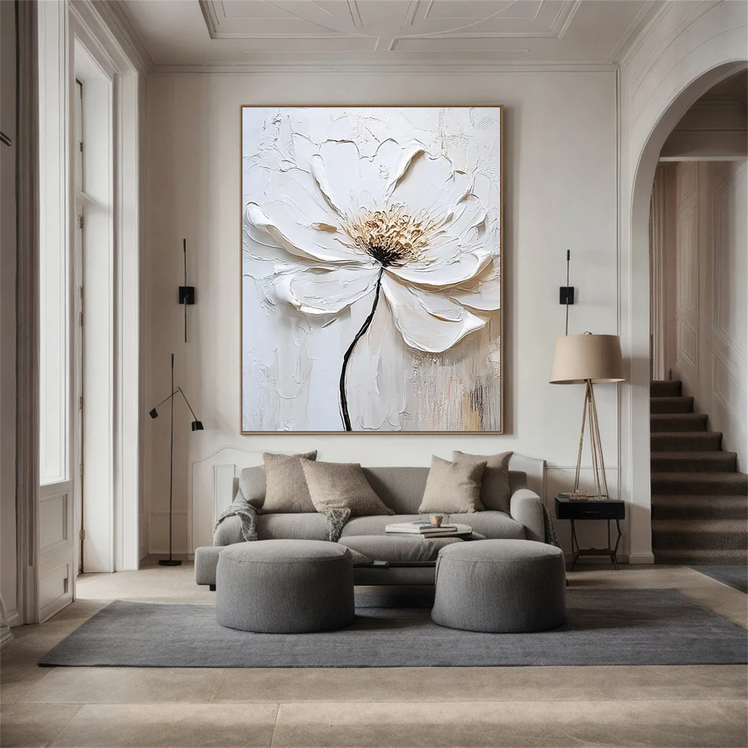White Flower & Tree Abstract Textured Wall Art #ML129