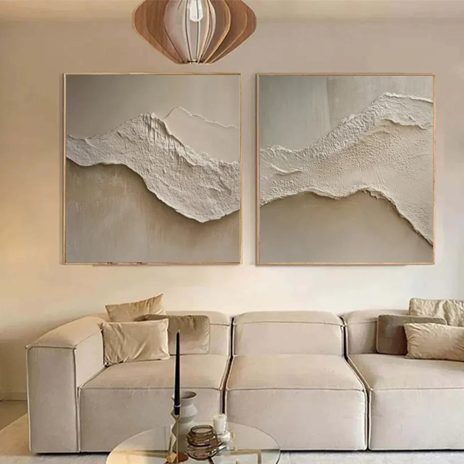 Beige and Brown Minimalist Textured Canvas Art Set of 2 #MZ117