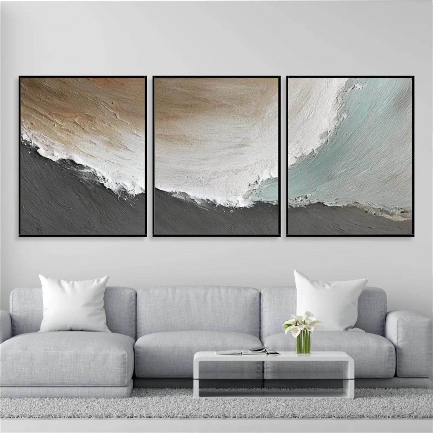 Sea & Sky Abstract Textured Wall Art Set of 3 #MS266