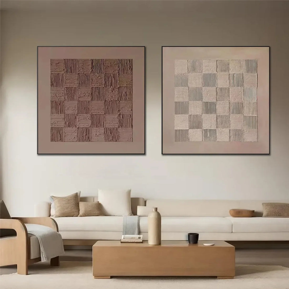 Beige and Brown Wabi Sabi Textured Canvas Art Set of 2 #WS638