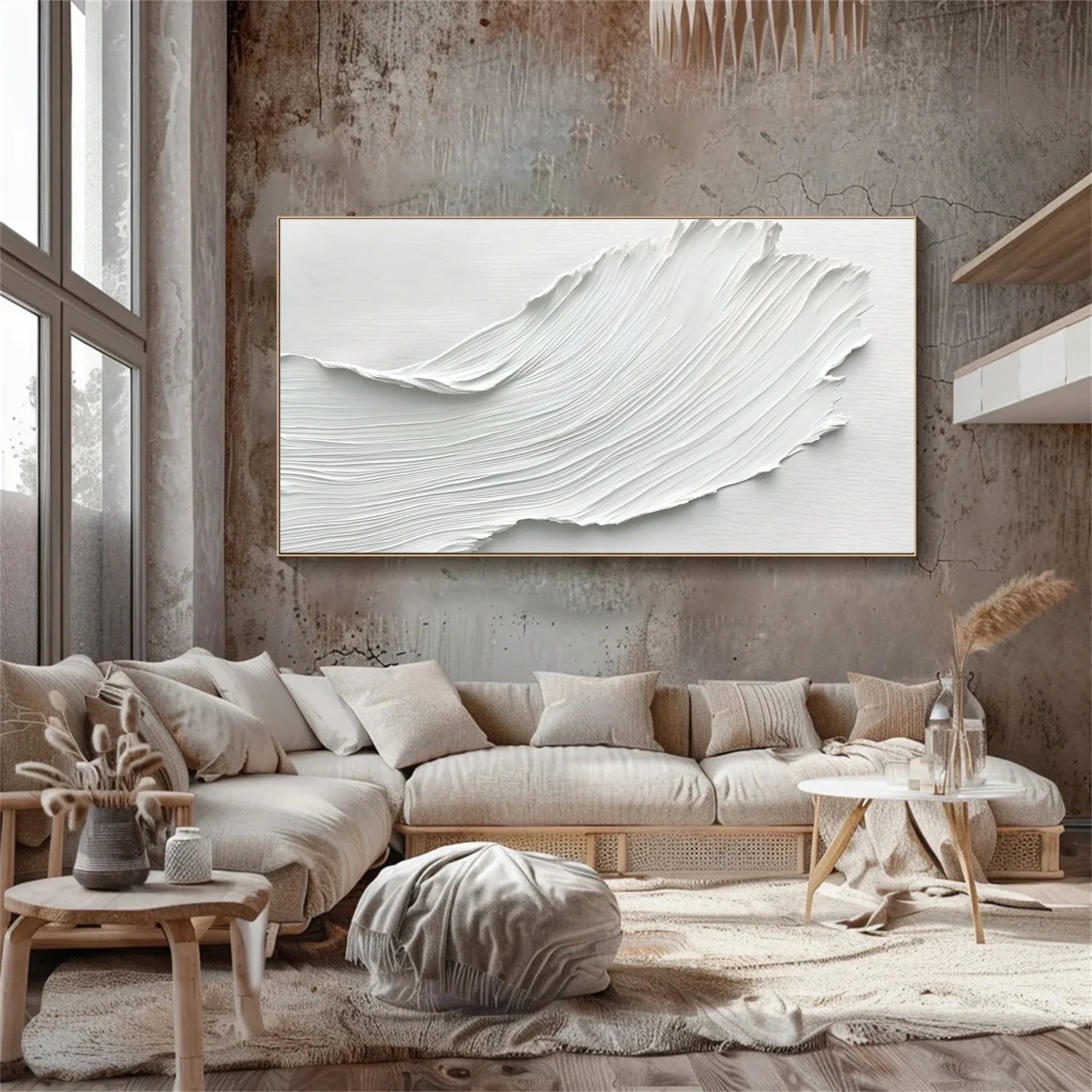 White Minimalist Textured Canvas Art #MM266