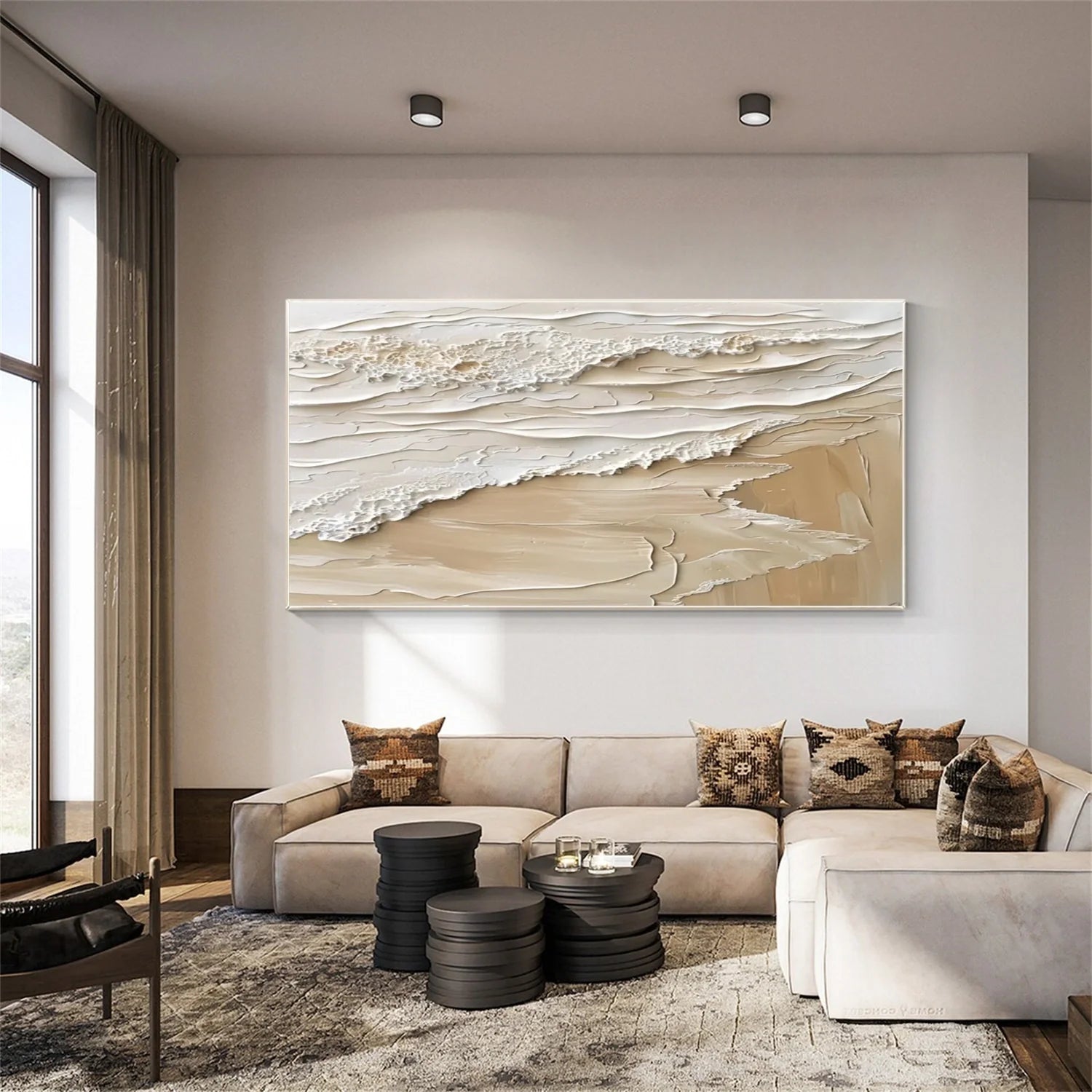 Beige and Brown Sea & Sky Abstract Textured Wall Art #MS140