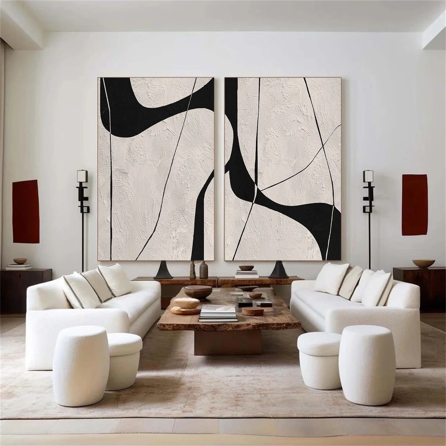 Beige & Black Abstract Textured Canvas Art Set of 2 #WS781
