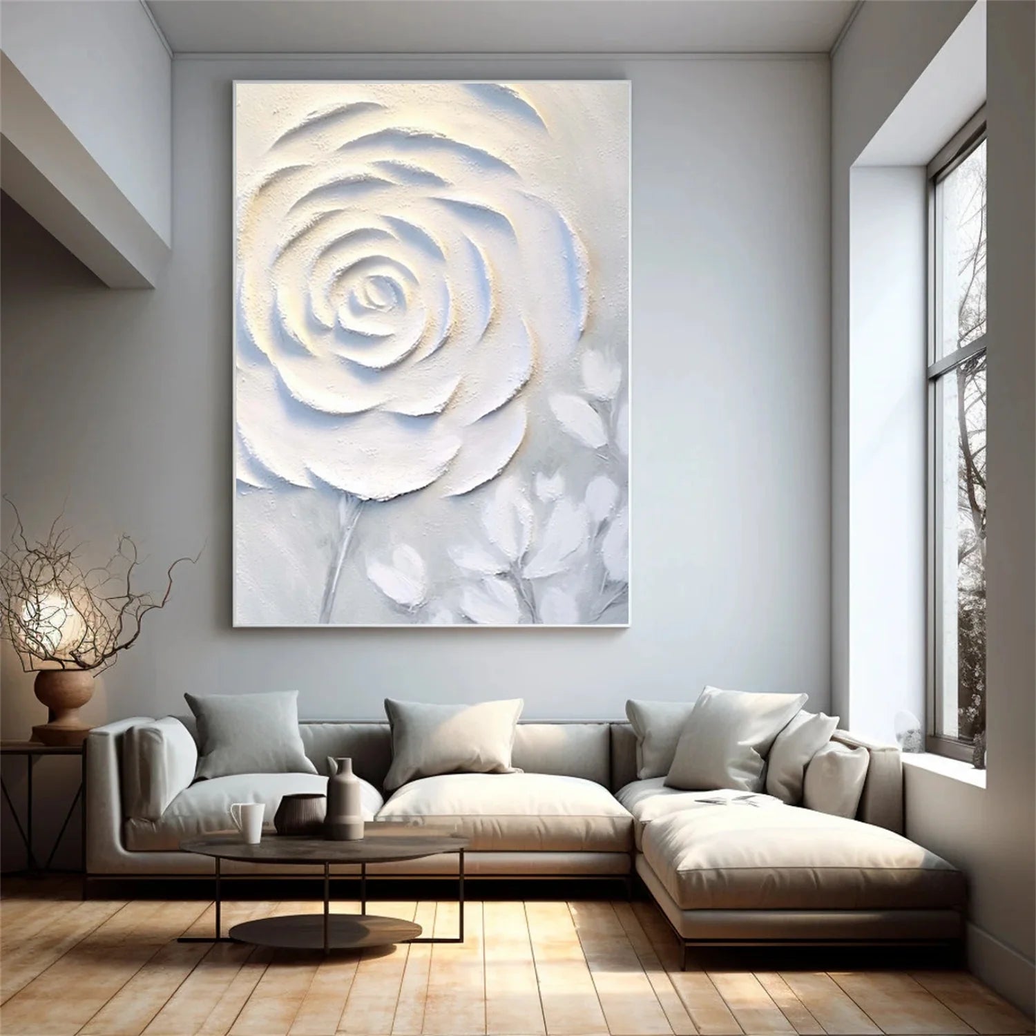 White Flower & Tree Abstract Textured Wall Art #ML139