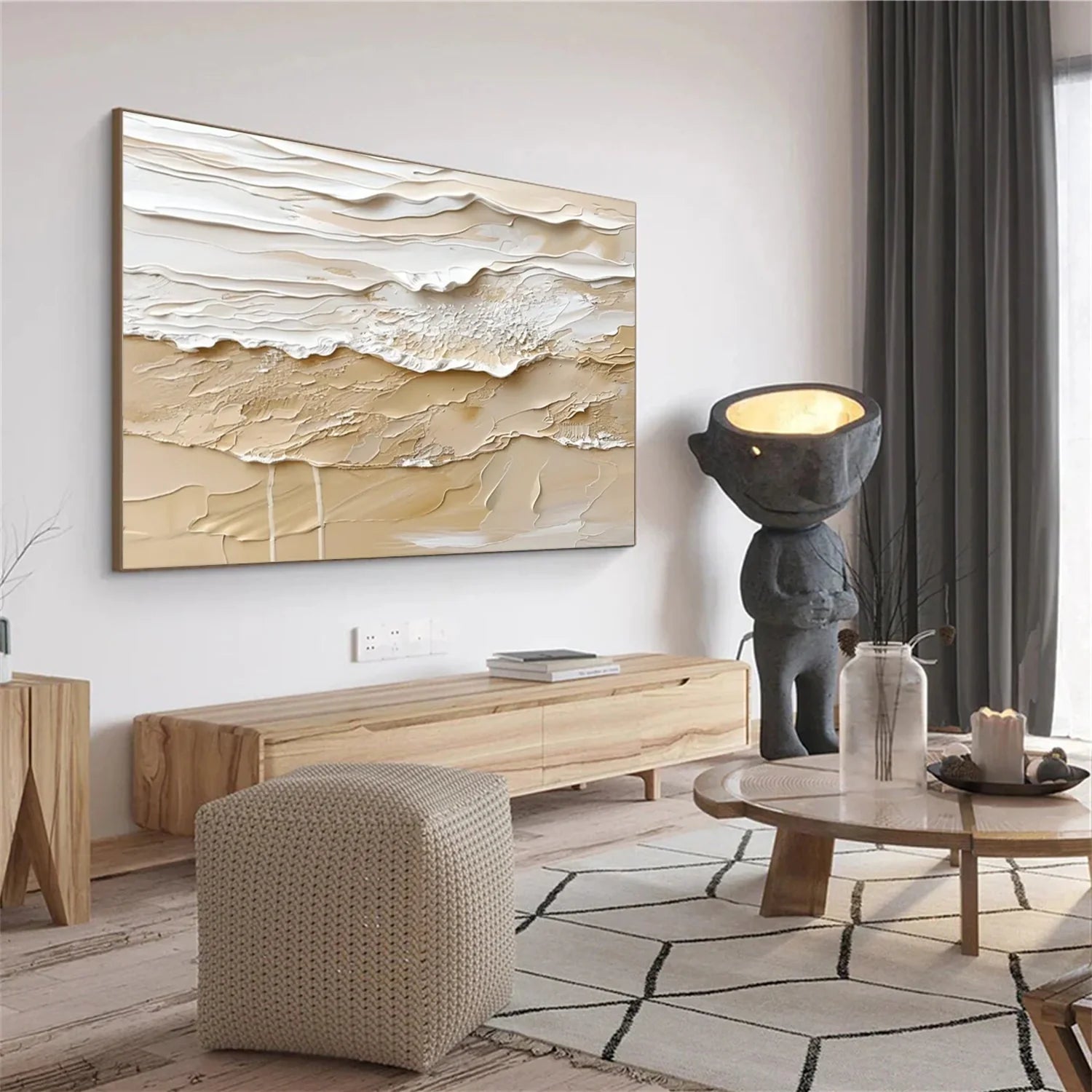 Beige and Brown Sea & Sky Abstract Textured Wall Art #MS139