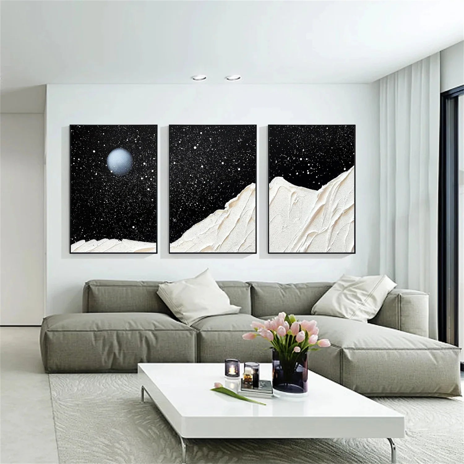 Black and White Minimalist Textured Canvas Art Set of 3 #MM269