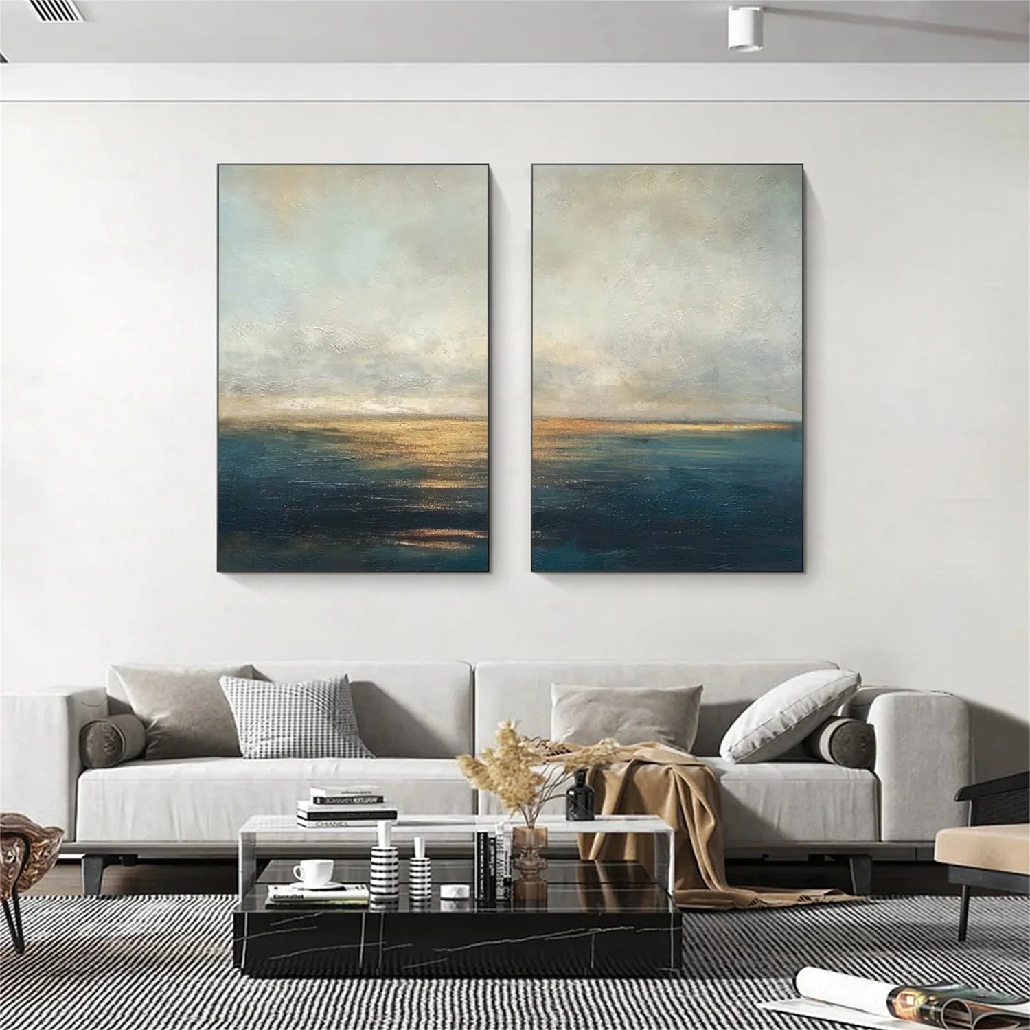 Blue and Gold Abstract Canvas Art Set of 2 #WS905