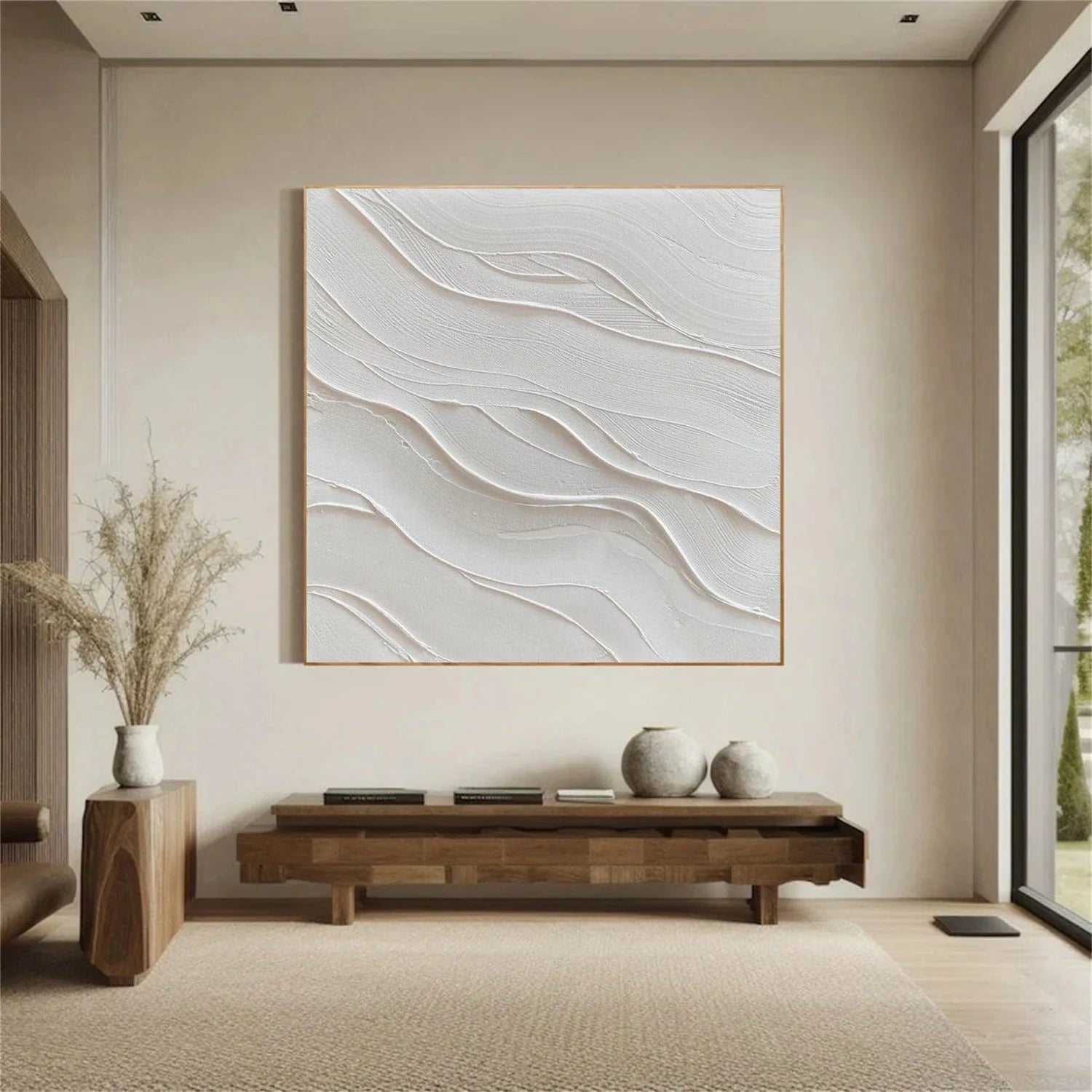 White Minimalist Textured Canvas Art #MM384