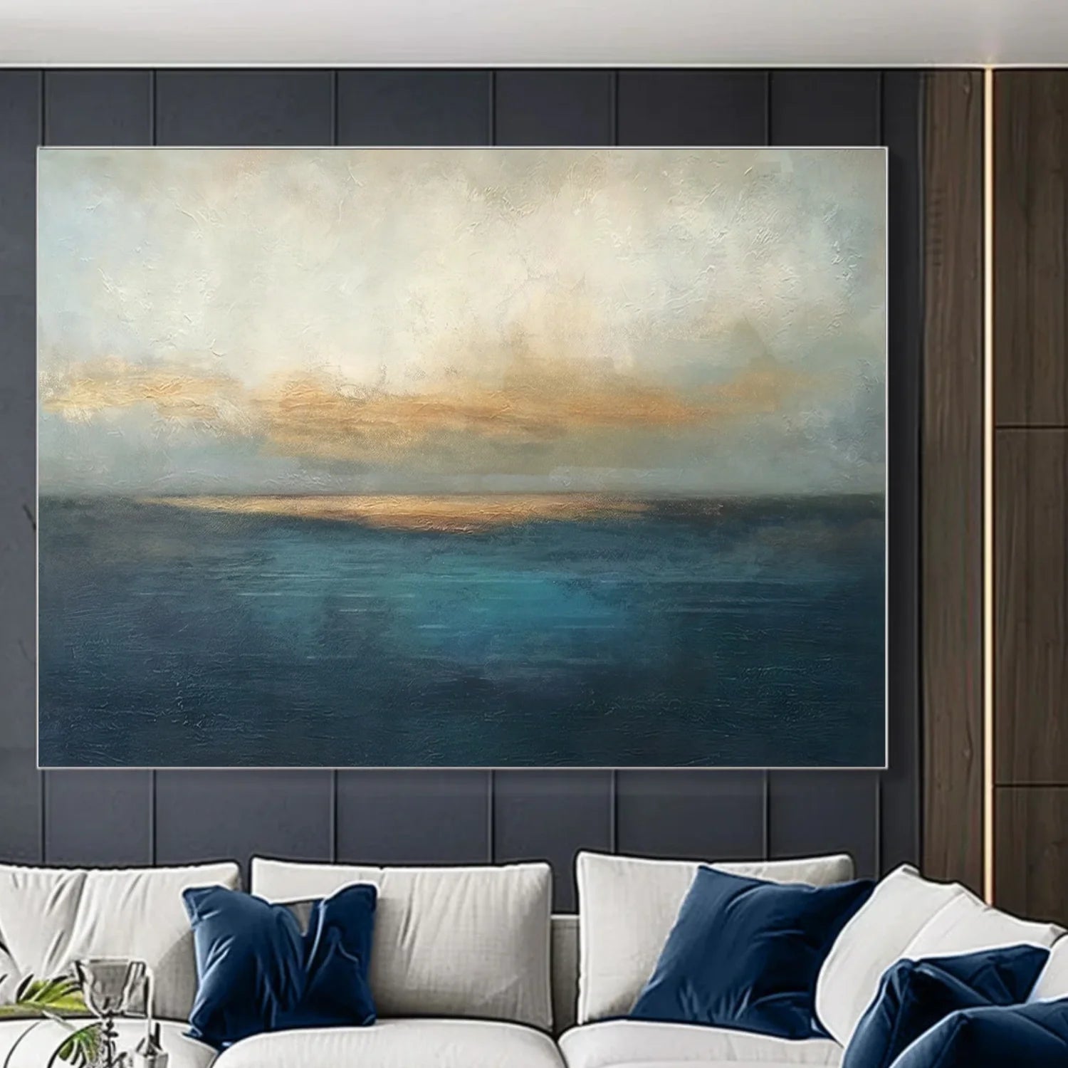 Blue and Gold Abstract Canvas Art #WS901