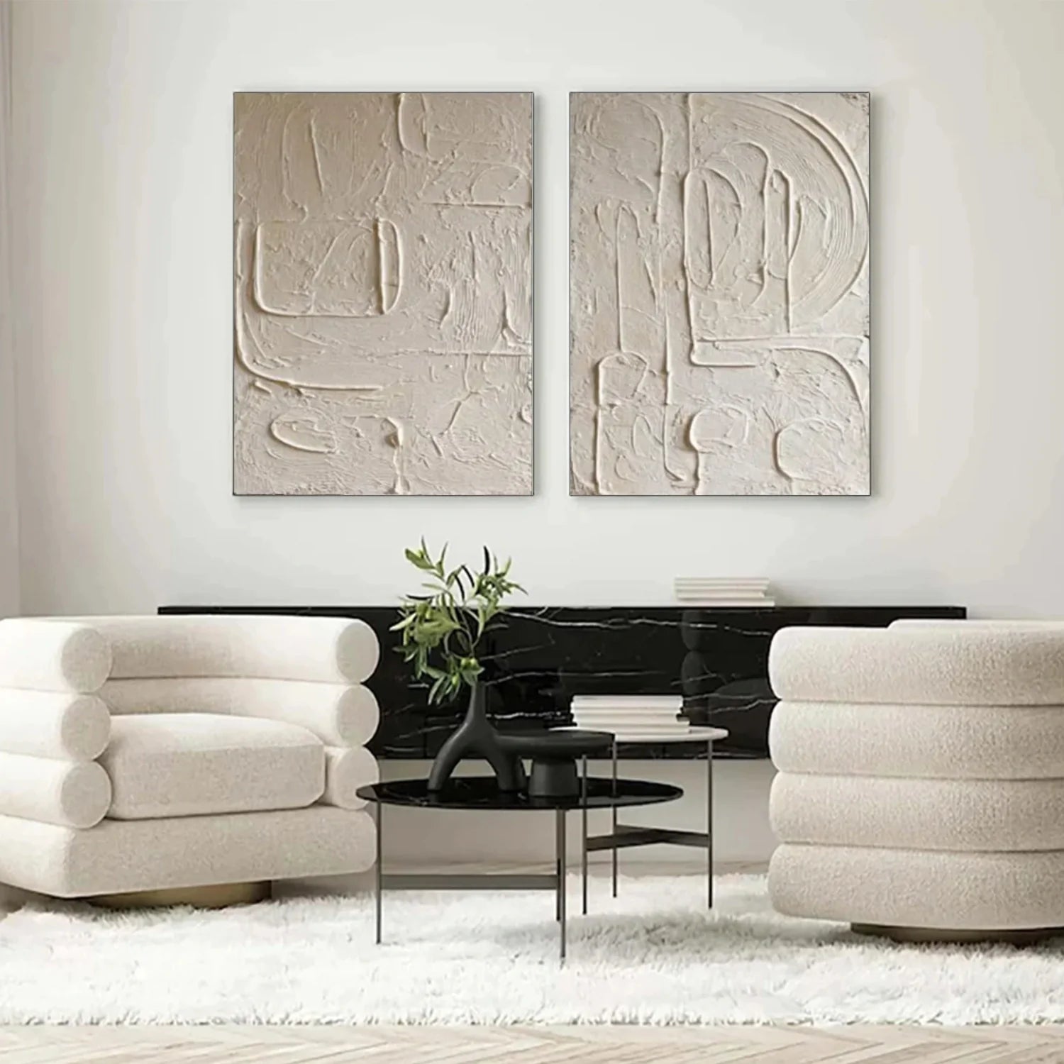 White Minimalist Textured Canvas Art Set of 2 #MM274