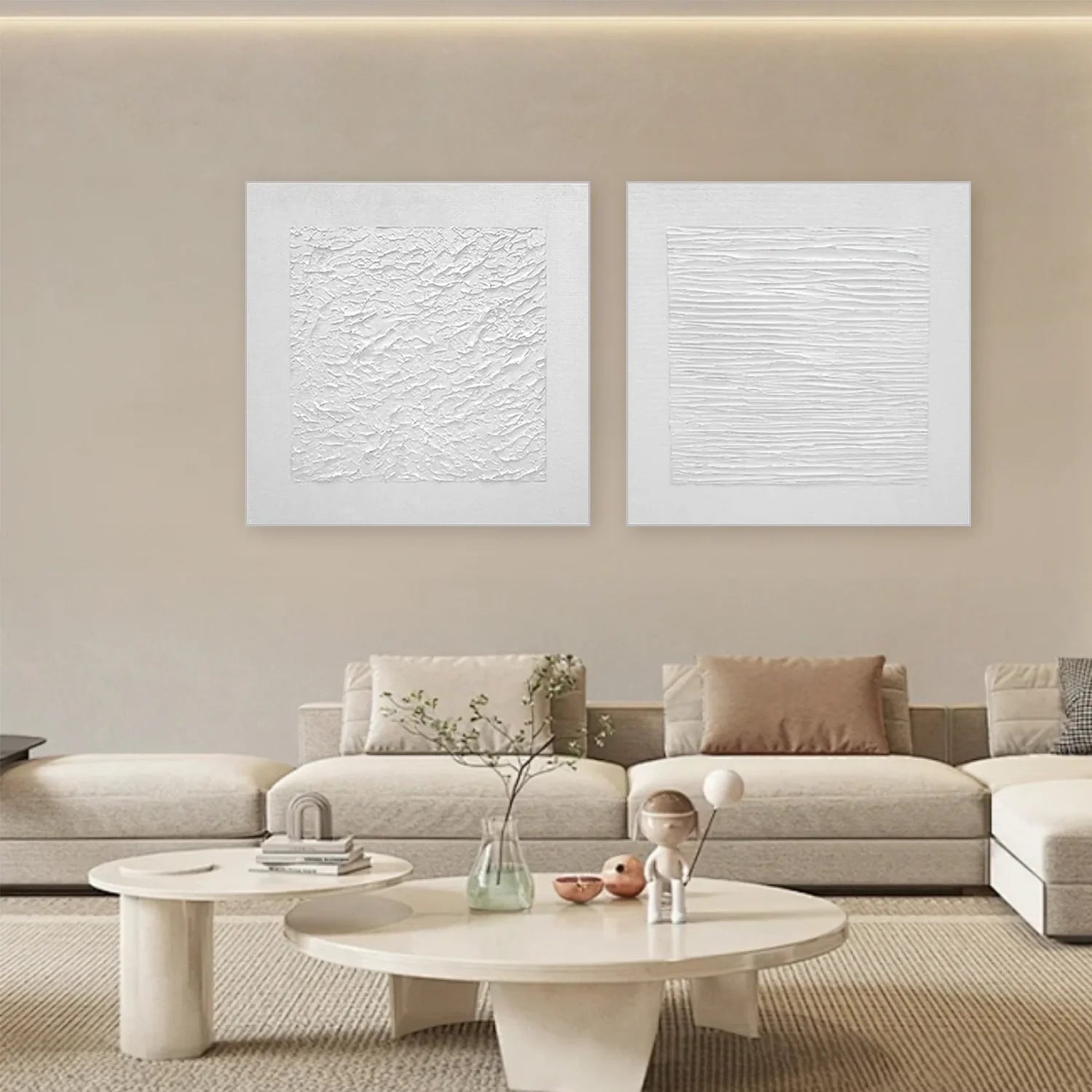 White Minimalist Textured Canvas Art Set of 2 #MZ106