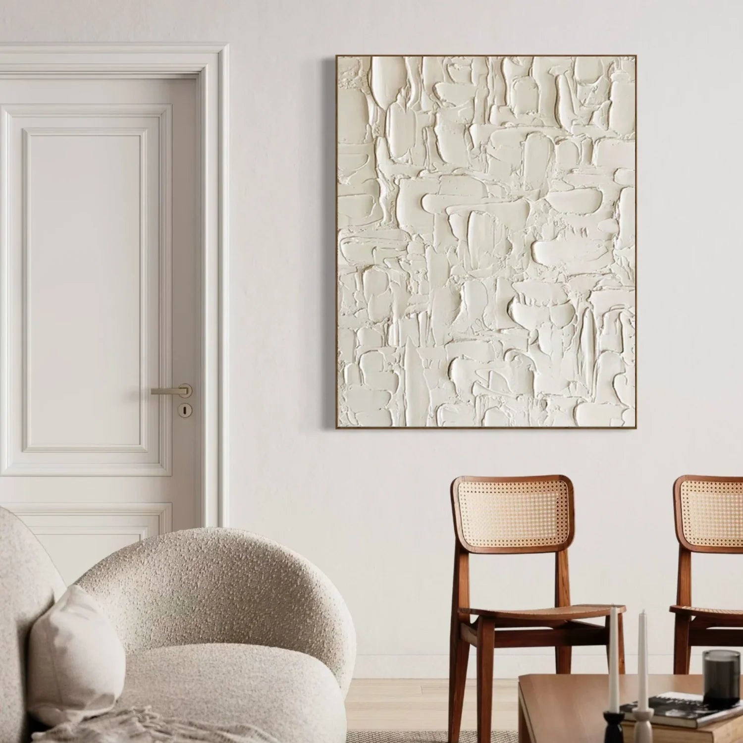 White Minimalist Textured Canvas Art #MM287