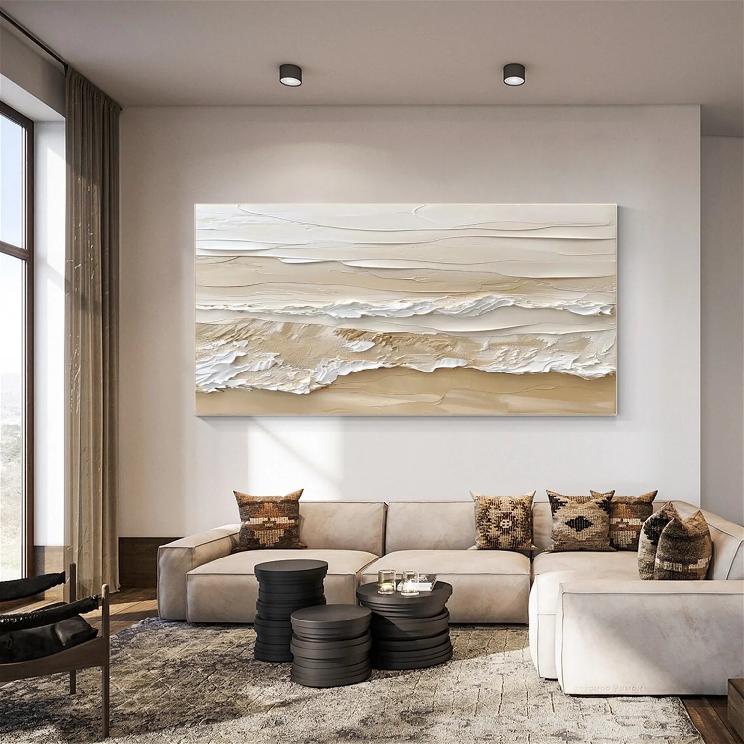 Beige and Brown Sea & Sky Abstract Textured Wall Art #MS141