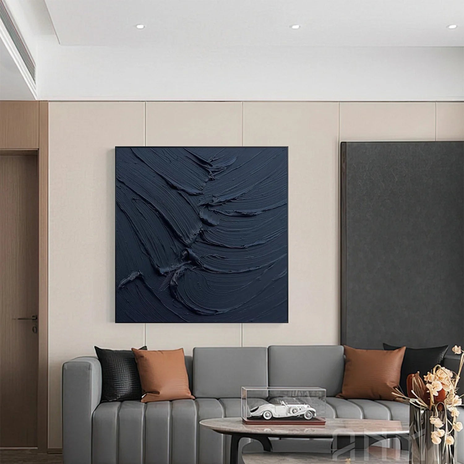 Black Minimalist Textured Canvas Art #MZ120