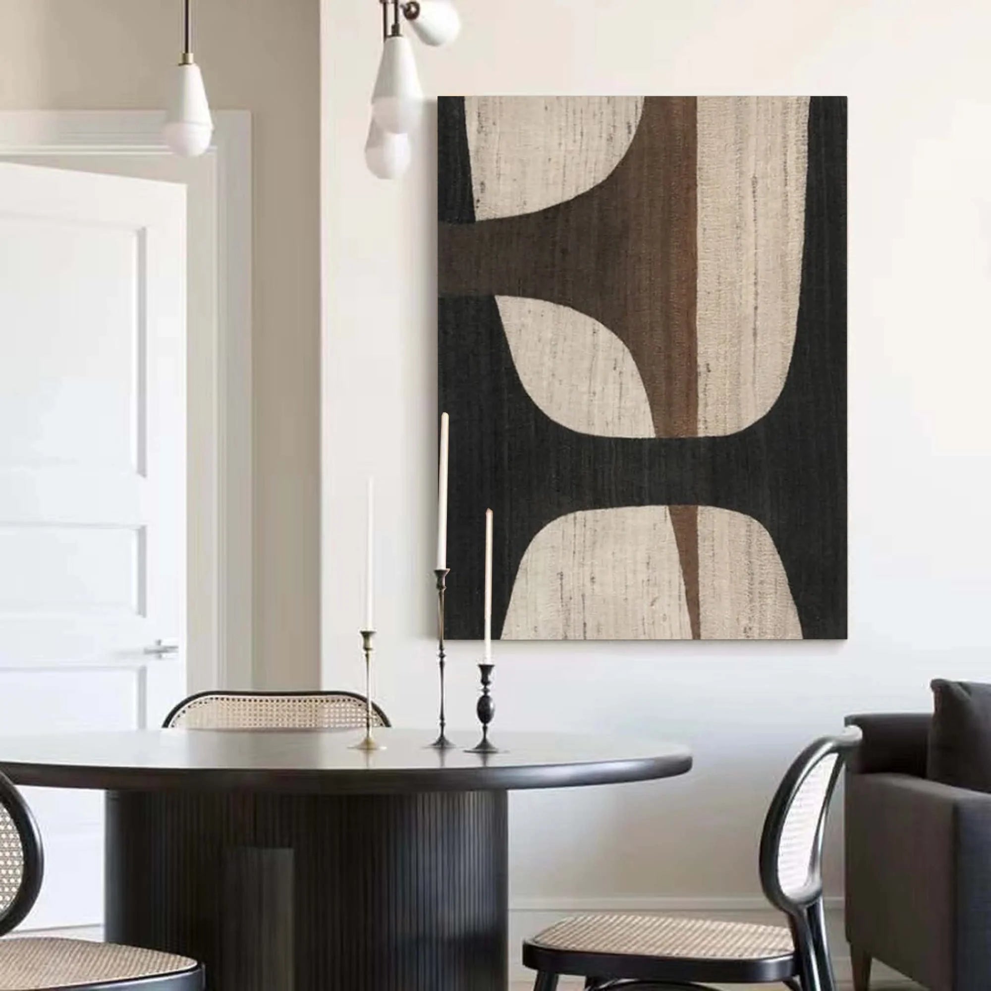 Oversize Large Wabi Sabi Abstract Painting on Canvas Minimalistic Wall Art, Black and Beige #WS018