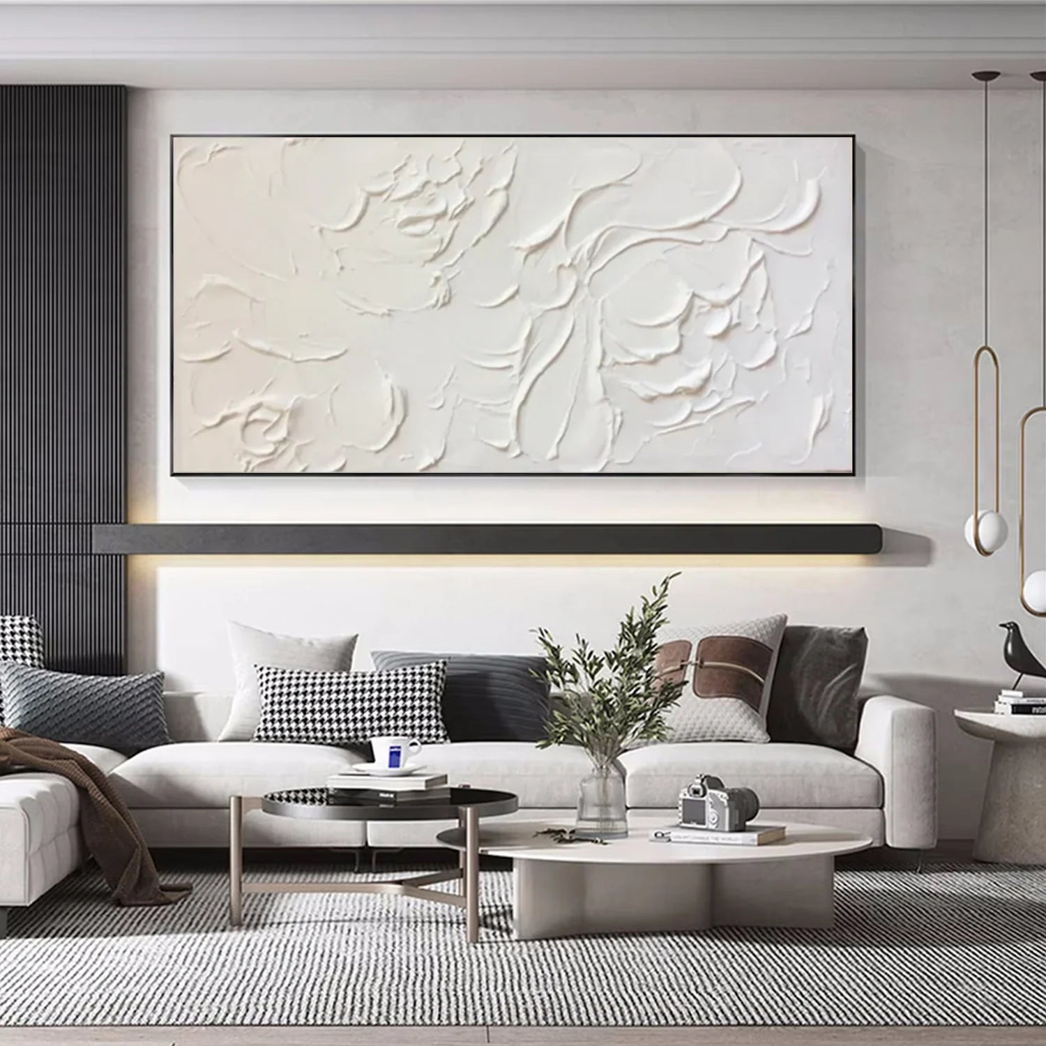 White and Beige Minimalist Textured Canvas Art #MM259