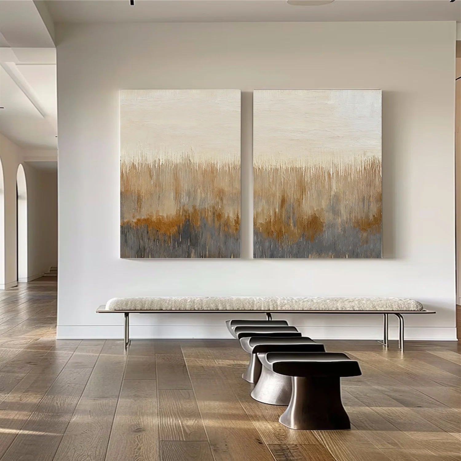 Beige and Brown Abstract Canvas Art Set of 2 #WS896