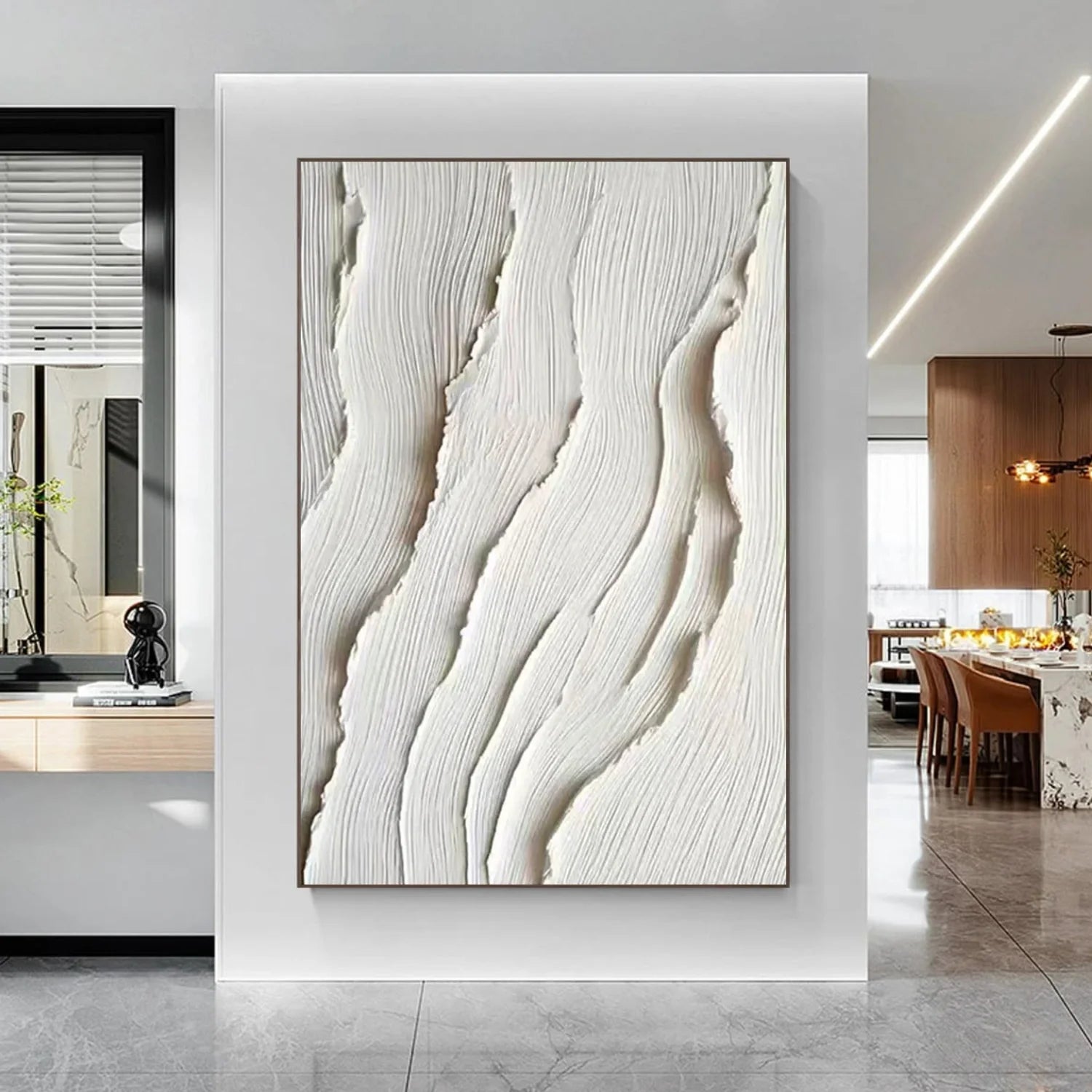 White Minimalist Textured Canvas Art #MM286