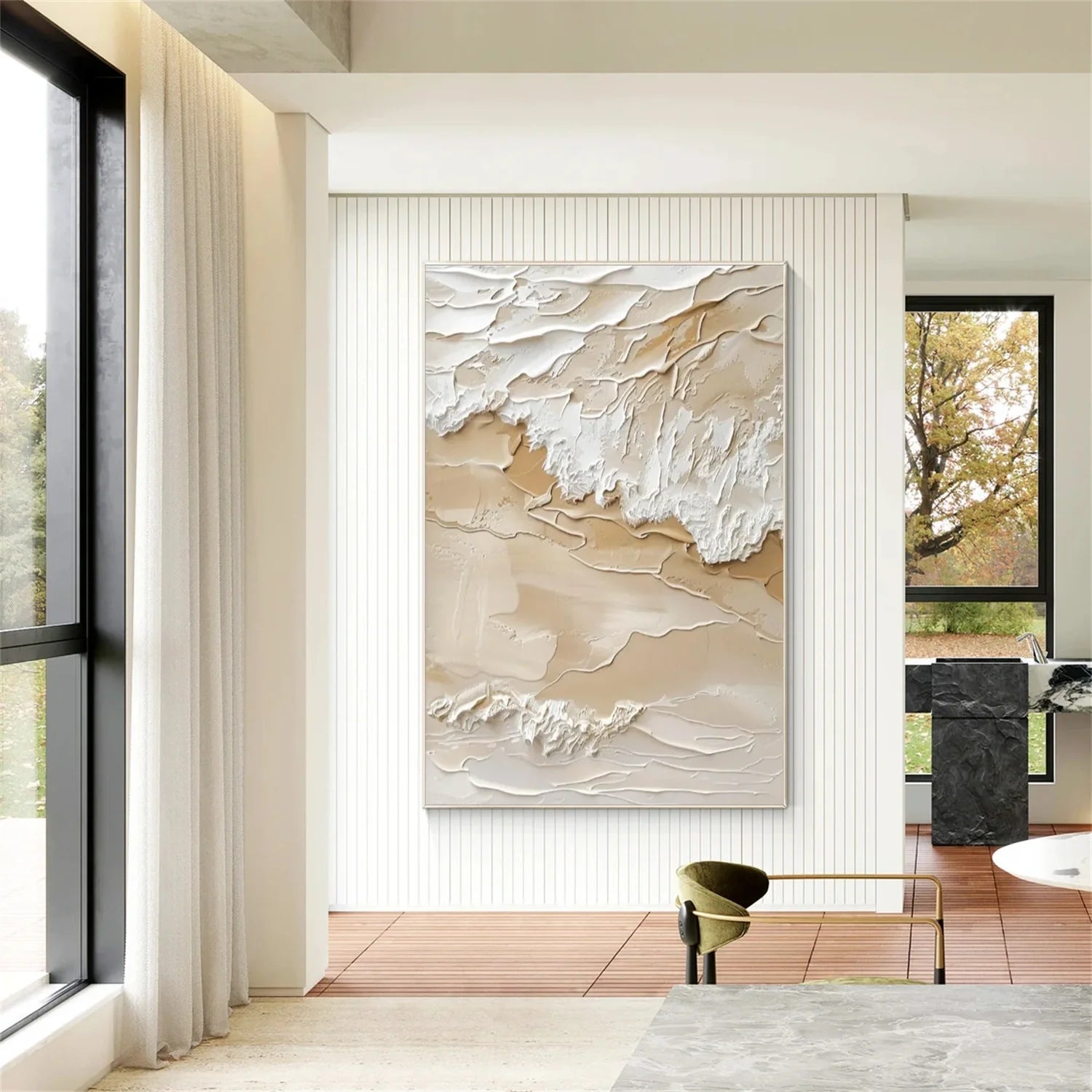 Beige and Brown Sea & Sky Abstract Textured Wall Art #MS145