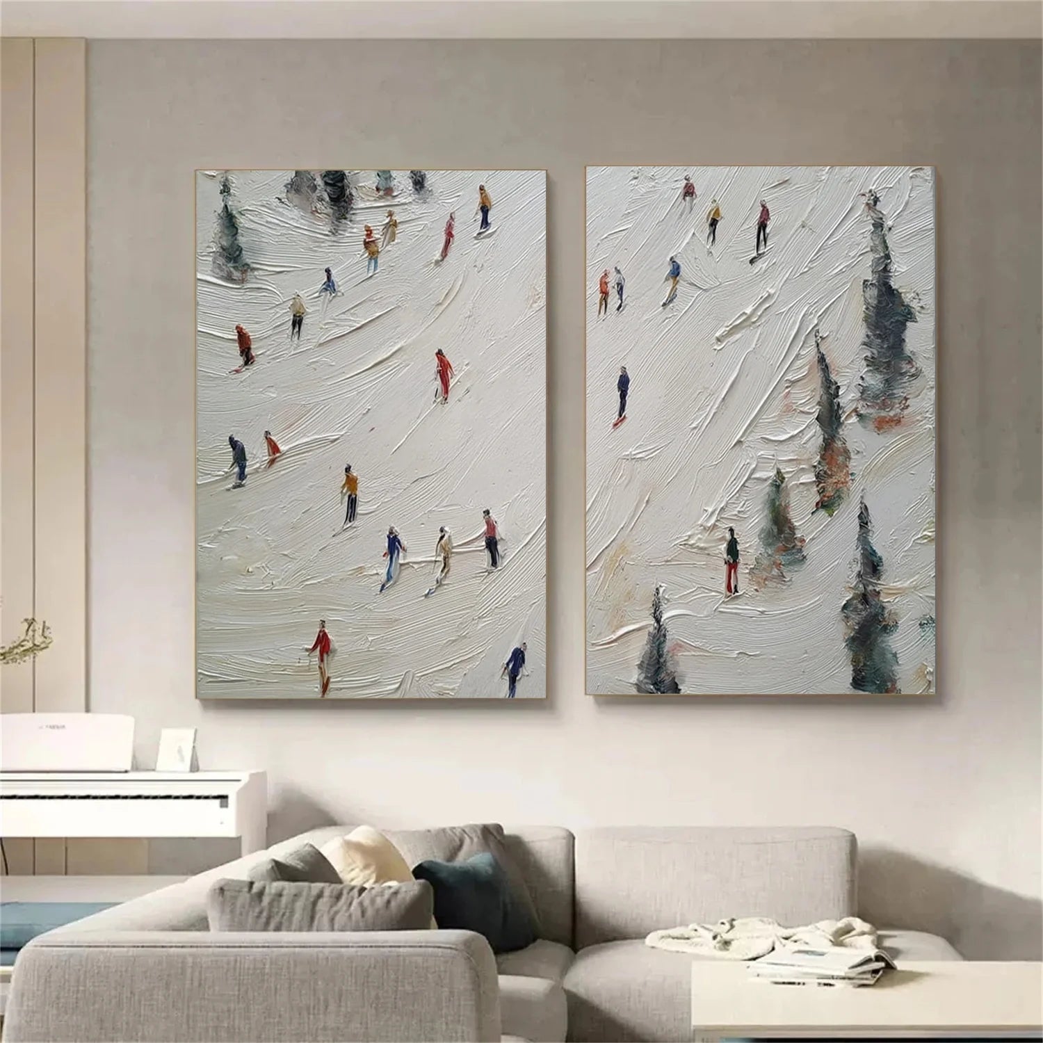 Skiing Sport Textured Wall Art Set of 2 #SA074