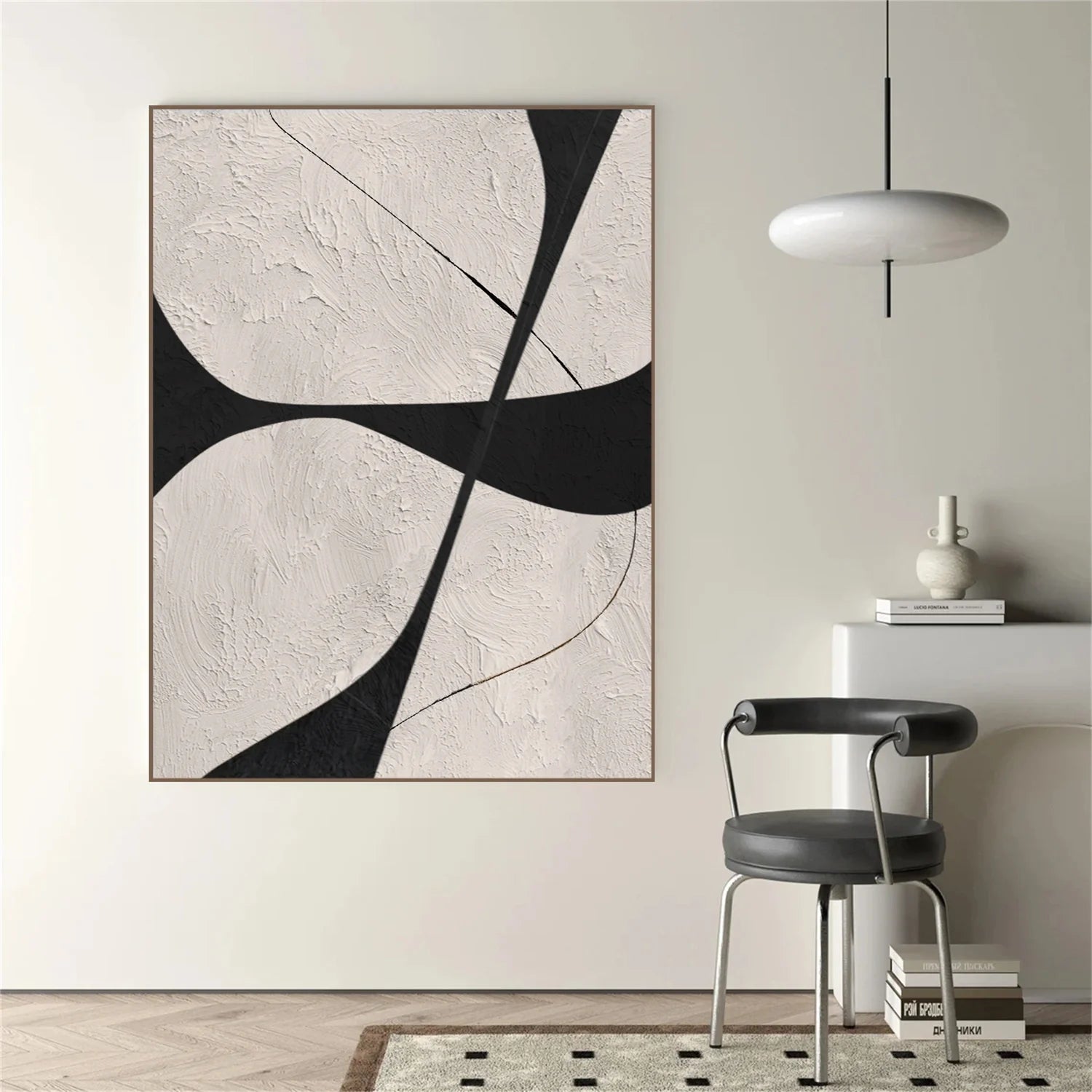 Beige & Black Abstract Textured Canvas Art #WS782