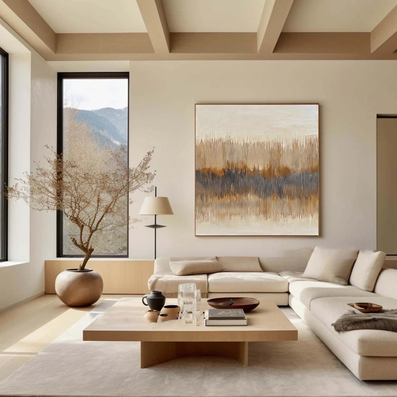 Beige and Brown Abstract Canvas Art #WS898