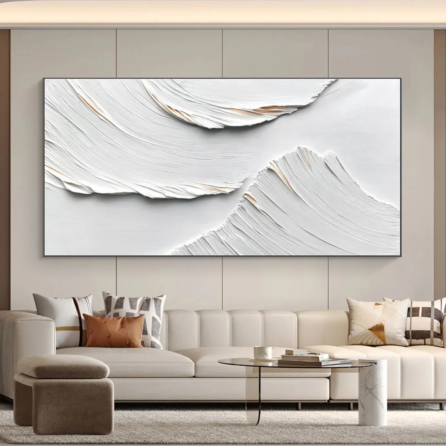 White Minimalist Textured Canvas Art #MM267