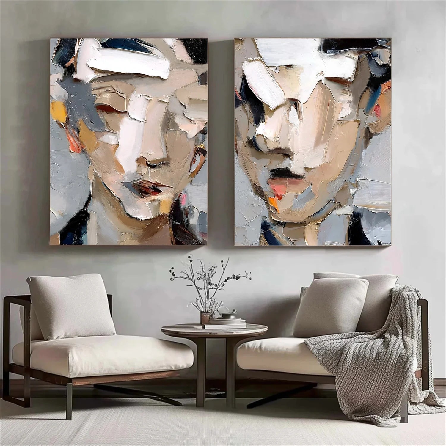 Abstract Portrait Textured Wall Art Set of 2 #AP125