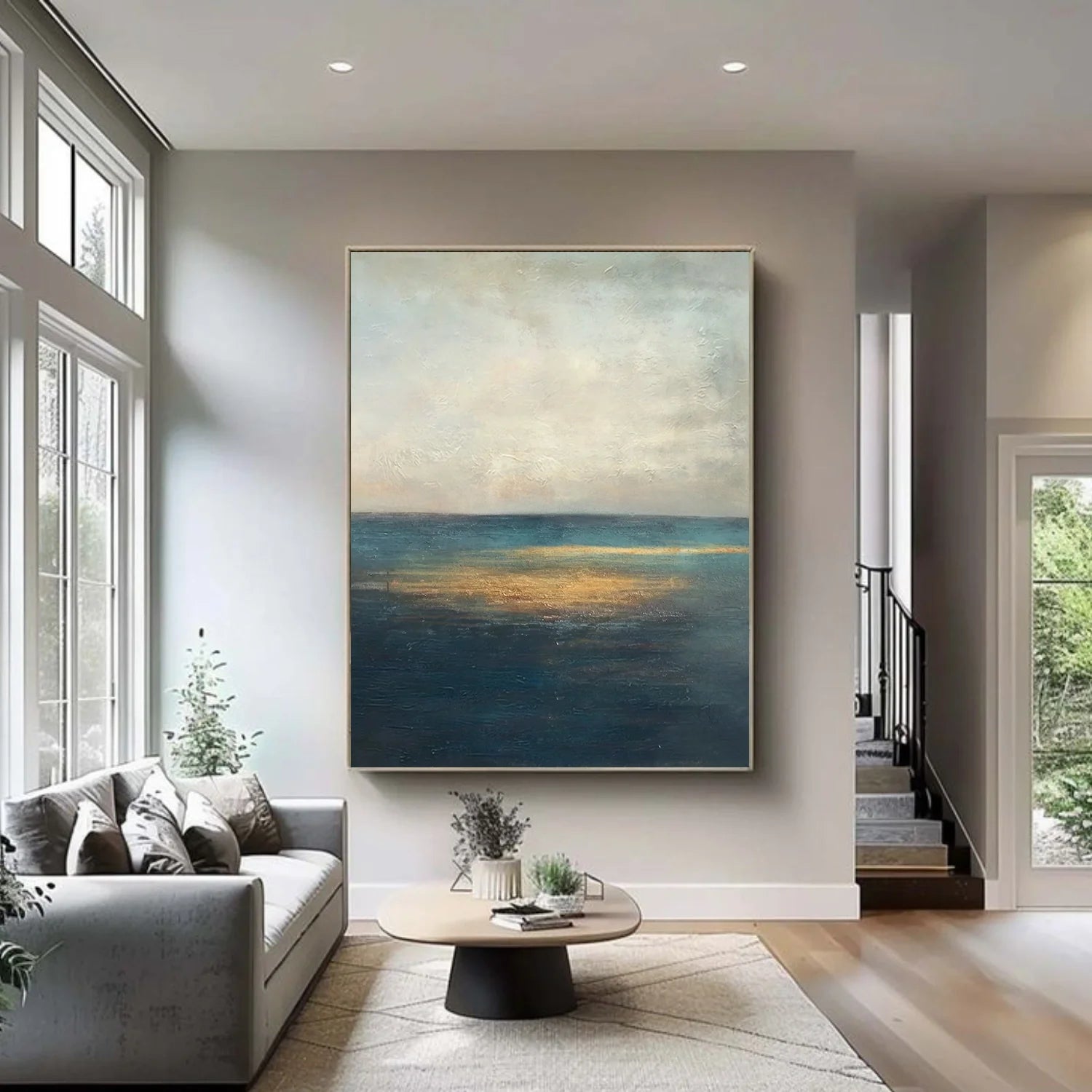 Blue and Gold Abstract Canvas Art #WS902