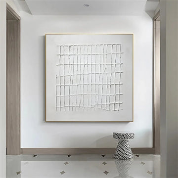 White Minimalist Textured Canvas Art #MM288