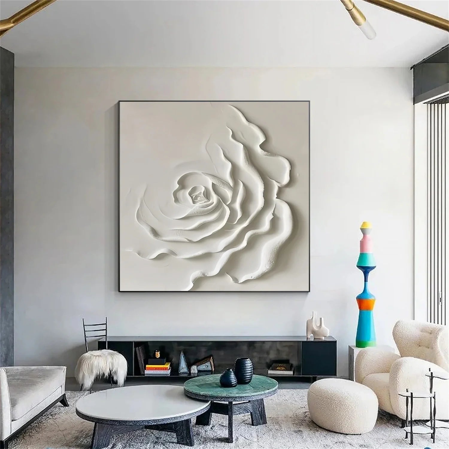 White Flower & Tree Abstract Textured Wall Art #ML135