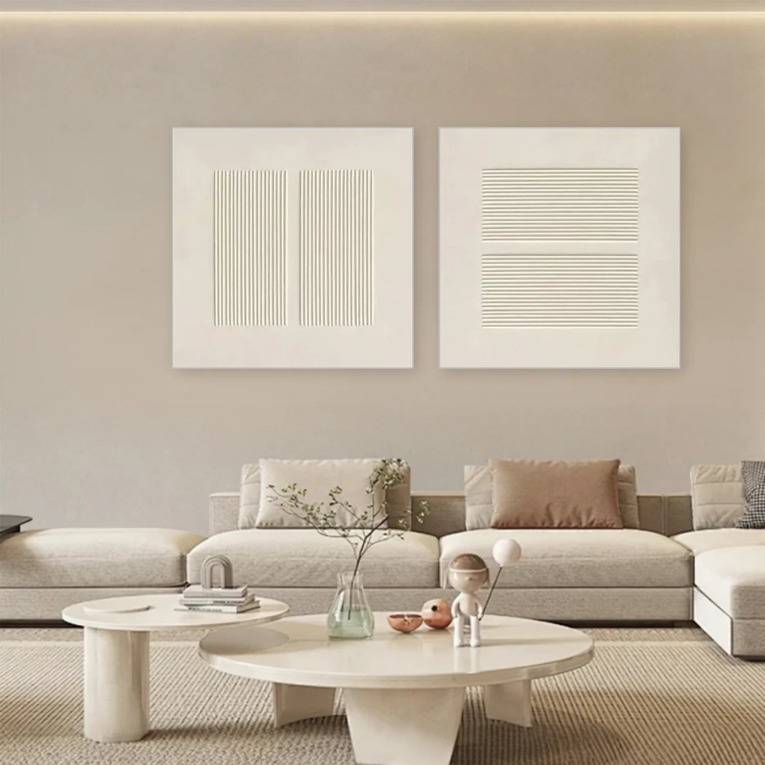 Beige Minimalist Textured Canvas Art Set of 2 #MZ108