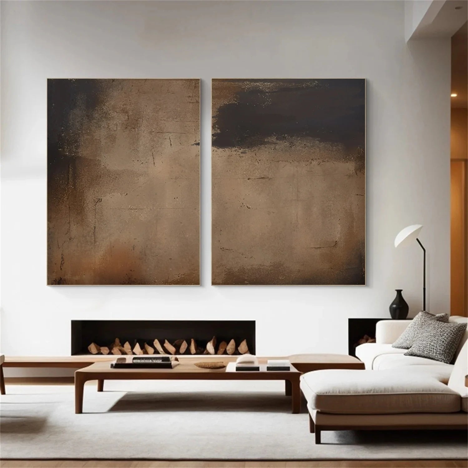 Beige and Brown Abstract Tranquility Set of 2 #WS525