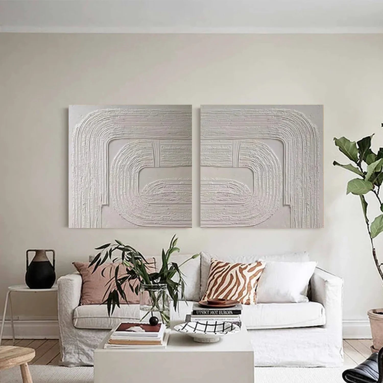 White Minimalist Textured Canvas Art Set of 2 #MZ116